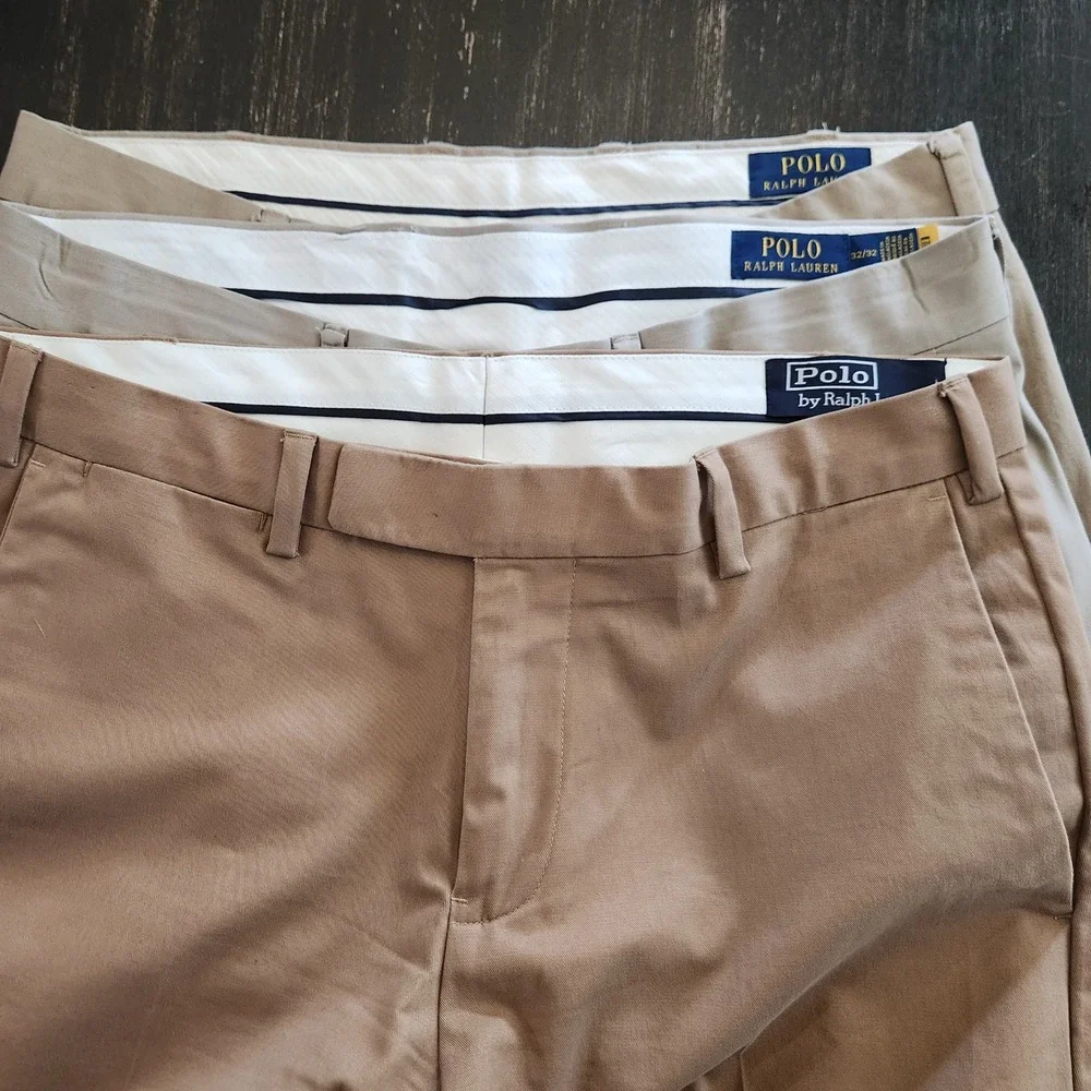 Lot 3 Polo Ralph Lauren Mens 32x32 Stretch Chino Pants Khaki Tan Straight Classi